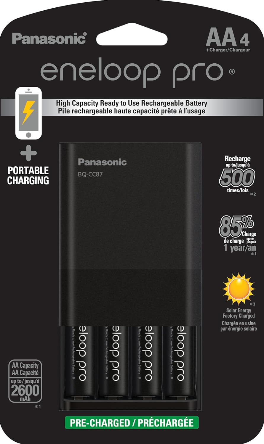 Portable Charger + 4 AA eneloop Pro