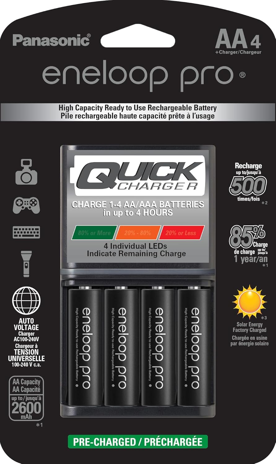 Quick Charger + 4 AA eneloop Pro