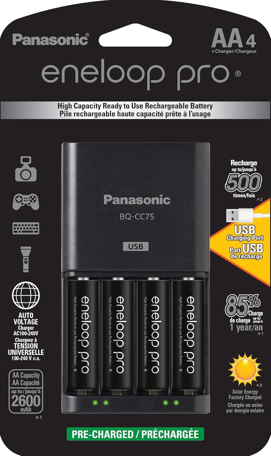 USB Charger + 4 AA eneloop Pro