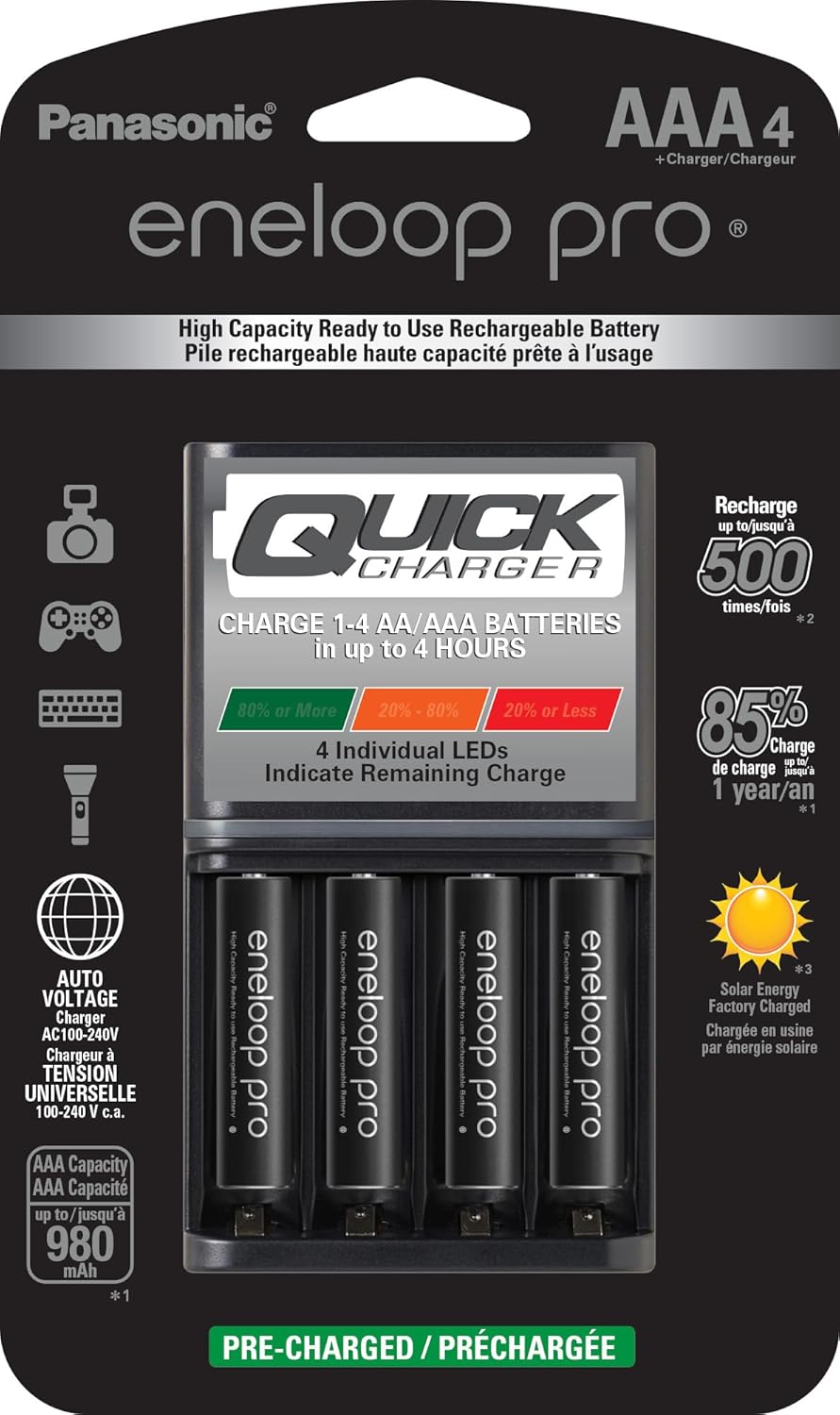 Quick Charger + 4 AAA eneloop Pro